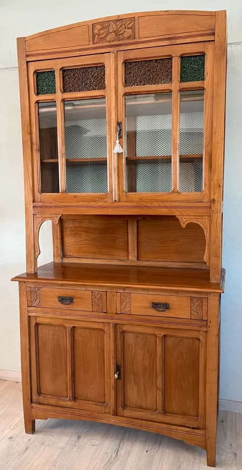 Credenza con vetrina - Cristalliera fine 800 in ciliegio, Fine Ottocento
