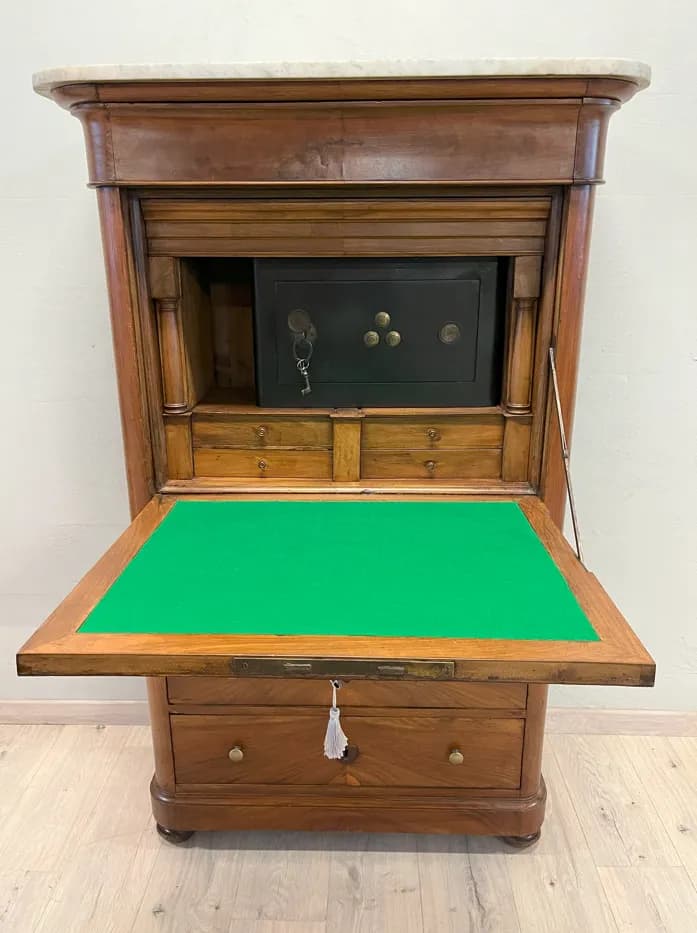 Secretaire con cassaforte in noce - epoca metà 800, Metà Ottocento